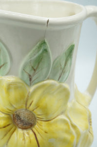 Vintage Bright Yellow Flowers Pitcher with Handle, Ceramic, Holland Mold