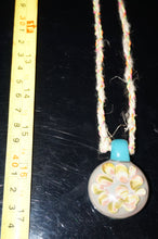 Load image into Gallery viewer, Large Glass Pink/Green Flower pendent with hemp chain - Caliculturesmokeshop.com
